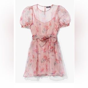 NWT Nasty Gal organza floral puff sleeve tie waist dress